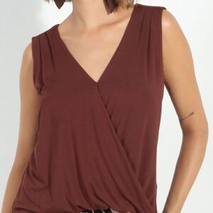 The Everyday Cupro Surplice Tank — Cocoa —
